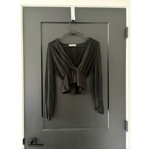 Pull & Bear Sheer Black Blouse V-Neck Crop Ruffle Size XS